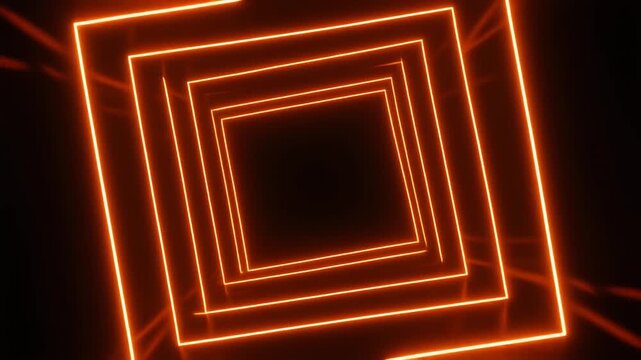 Neon Orange Lines Forming a Rotating Cube Outline Loop