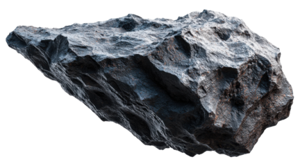 Rough asteroid rock or meteorite mineral fragment with rugged texture, cosmic space stone element on transparent background