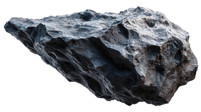 Rough asteroid rock or meteorite mineral fragment with rugged texture, cosmic space stone element on transparent background