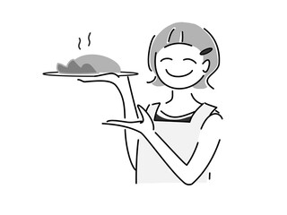 お料理を運ぶ女性の店員さん