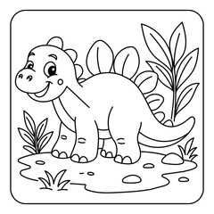 Cute Stegosaurus Standing in Prehistoric Forest – Dinosaur Coloring Page