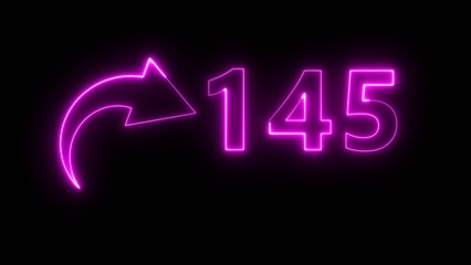 Counting neon 145 number illustration. Neon text number on black background.  Neon count number.