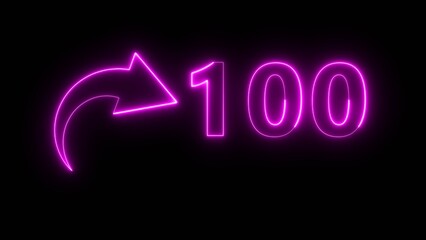 Counting neon 100 number illustration. Neon text number on black background.  Neon count number.