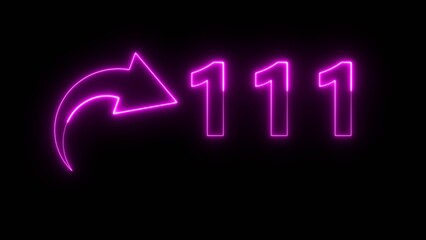 Counting neon 111 number illustration. Neon text number on black background.  Neon count number.