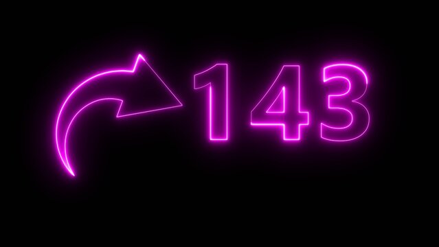 Counting neon 143 number illustration. Neon text number on black background.  Neon count number.
