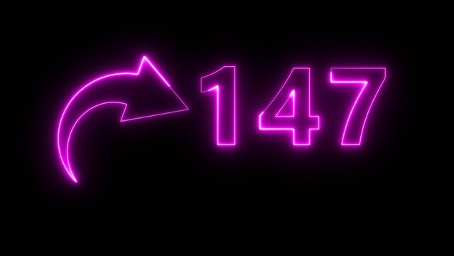 Counting neon 147 number illustration. Neon text number on black background.  Neon count number.