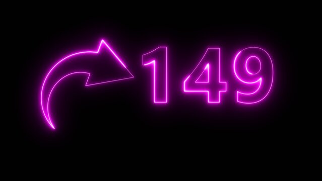 Counting neon 149 number illustration. Neon text number on black background.  Neon count number.