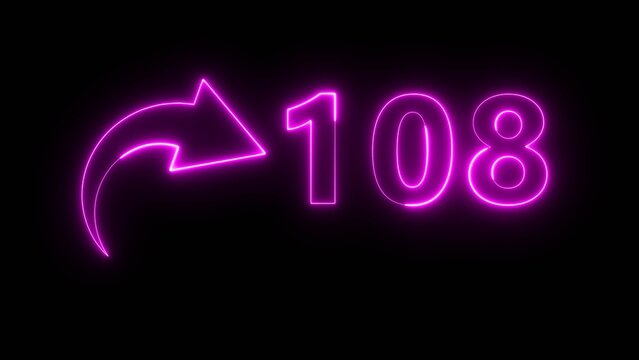 Counting neon 108 number illustration. Neon text number on black background.  Neon count number.