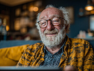 Telemedicine Concept Senior Man Using Tablet at Home