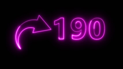 Neon business counter number. Neon count number 190 on black background. Neon count number.