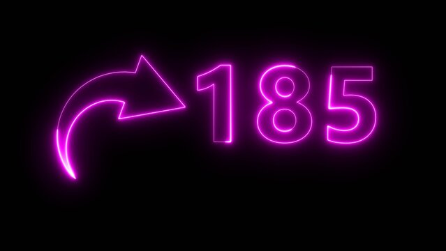 Neon business counter number. Neon count number 185 on black background. Neon count number.