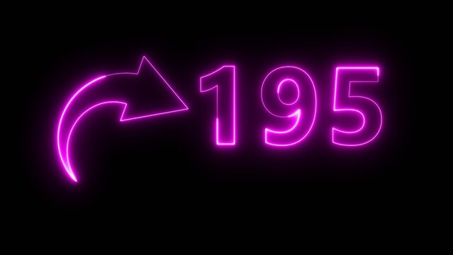 Neon business counter number. Neon count number 195 on black background. Neon count number.