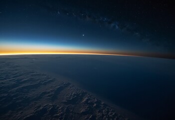 Abstract landscape of dawn light and starry sky on planet edge