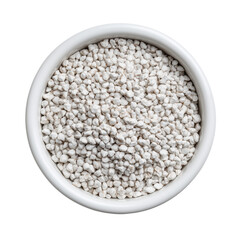 White perlite granules in ceramic bowl isolated on a transparent background image