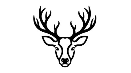 Detailed line art of a reindeer head with antlers, symbolizing winter wildlife and Christmas tradition. Great for logos, holiday cards, and seasonal patterns.