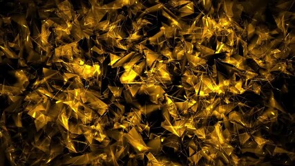 Dynamic abstract background features glittering golden shards and complex interconnected network lines creating luxury motion graphics