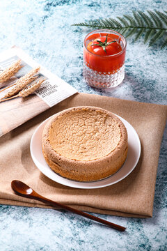 Chiffon Cake Breakfast Setting With Wheat On Cloth