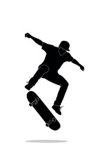 Dynamic silhouette of a skateboarder mid-air, executing an impressive trick with style and agility, embodying urban sport culture and youthful freedom