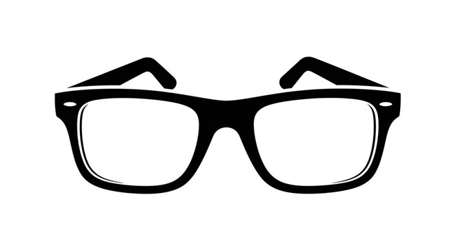 Black thick-rimmed Wayfarer style eyeglasses with white outline.