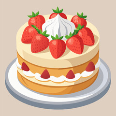 “Delicious Strawberry Cake Fresh Cream Dessert Illustration Vector”