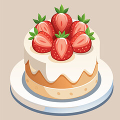 “Delicious Strawberry Cake Fresh Cream Dessert Illustration Vector”