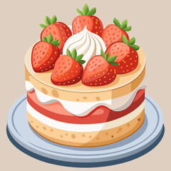 “Delicious Strawberry Cake Fresh Cream Dessert Illustration Vector”