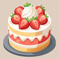 “Delicious Strawberry Cake Fresh Cream Dessert Illustration Vector”