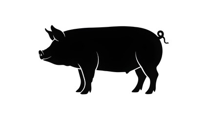 A solid black silhouette of a pig viewed from the side, ideal for agriculture, farm icons, or butcher-style graphics.