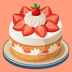 “Delicious Strawberry Cake Fresh Cream Dessert Illustration Vector”