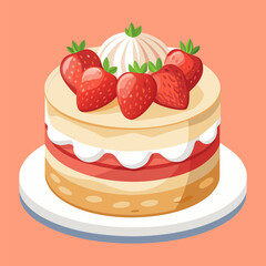 “Delicious Strawberry Cake Fresh Cream Dessert Illustration Vector”