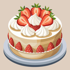 “Delicious Strawberry Cake Fresh Cream Dessert Illustration Vector”