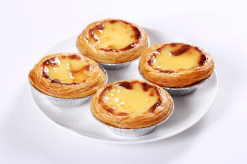 Portuguese Egg Tart On White Studio Background