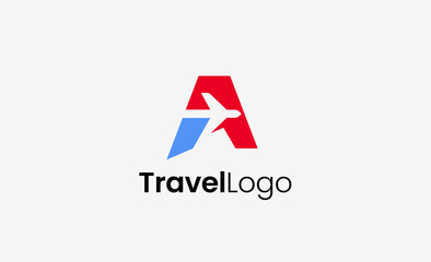 Travel Logo Airplane icon and Letter A, Travel agency illustration modern and minimalist concept.