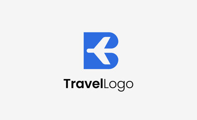 Travel Logo Airplane icon and Letter B, Travel agency illustration modern and minimalist concept.