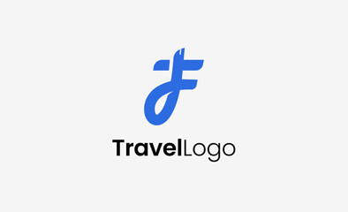 Travel Logo Airplane icon and Letter F, Travel agency illustration modern and minimalist concept.