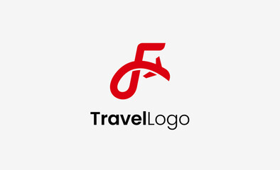 Travel Logo Airplane icon and Letter F, Travel agency illustration modern and minimalist concept.