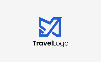 Travel Logo Airplane icon and Letter M, Travel agency illustration modern and minimalist concept.