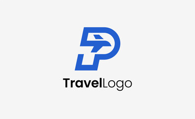 Travel Logo Airplane icon and Letter P, Travel agency illustration modern and minimalist concept.