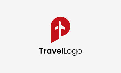 Travel Logo Airplane icon and Letter P, Travel agency illustration modern and minimalist concept.