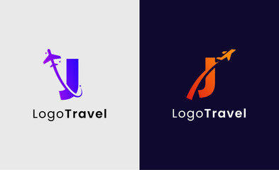 Collection Travel Logo Flight Airplane icon and Letter J, Travel agency illustration modern and minimalist concept.