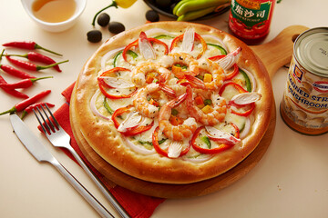 Seafood Pizza With Shrimp And Squid Topping