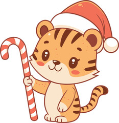cute tiger wearing santa hat vector illustration for christmas day