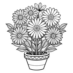 “Flower Pot Line Art Blooming Plant Vector Illustration”