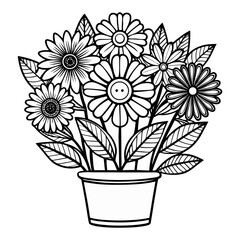 “Flower Pot Line Art Blooming Plant Vector Illustration”