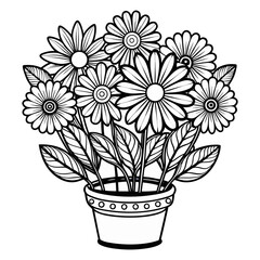 “Flower Pot Line Art Blooming Plant Vector Illustration”