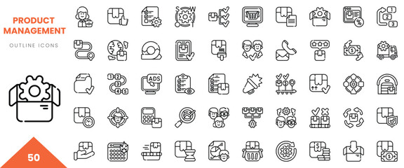 Set of outline icons representing product management concepts in a clean and modern style.