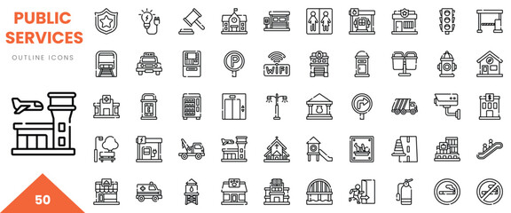 An array of public services outline icons showcasing various community amenities and support.