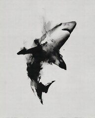 Abstract interpretation of a shark created with delicate ink transitions and soft gradients evoking calm power