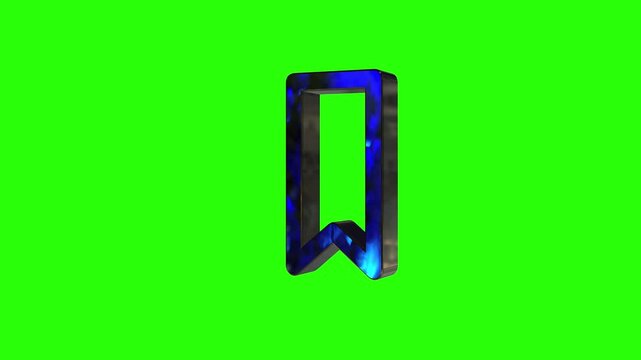 Blue bookmark icon animation rotating on green screen. 3D glossy tag symbol spinning for chroma key overlay, favorite, reading, and internet browser interface concept.
