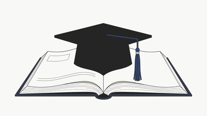 Graduation Cap with Tassel on Open Book Illustration - Symbol of Education, Learning, Knowledge, and Academic Success